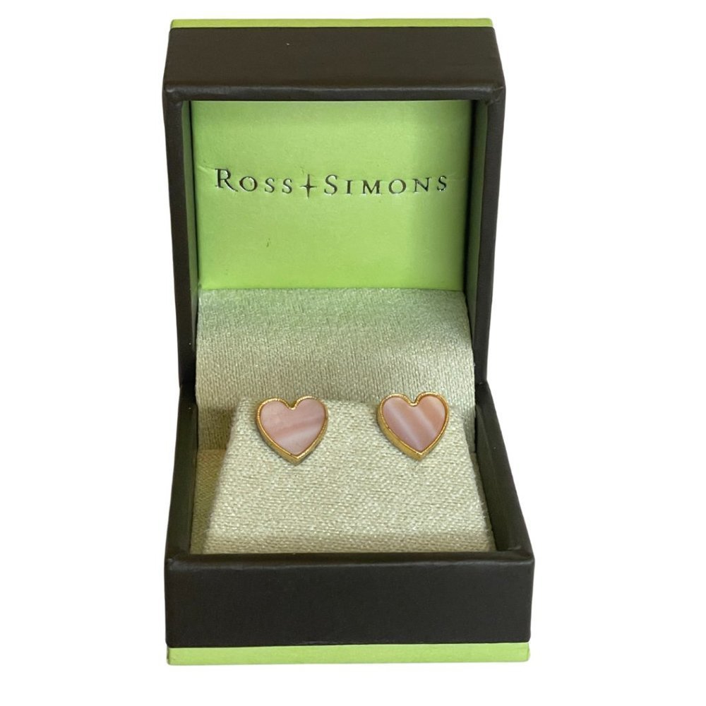 Ross-Simons Italian Pink Mother-of-Pearl Heart Stud Earrings NIB